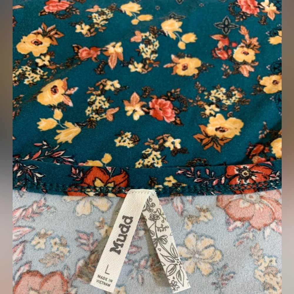 Mudd, Teal  Vibrant Floral Long Sleeve‎ Dress size Large - Picture 3 of 7